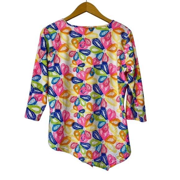 LULU B Smooth Stretch Floral Print Asymmetric Hem Blouse Size Small UPF 50+ - Picture 2 of 9